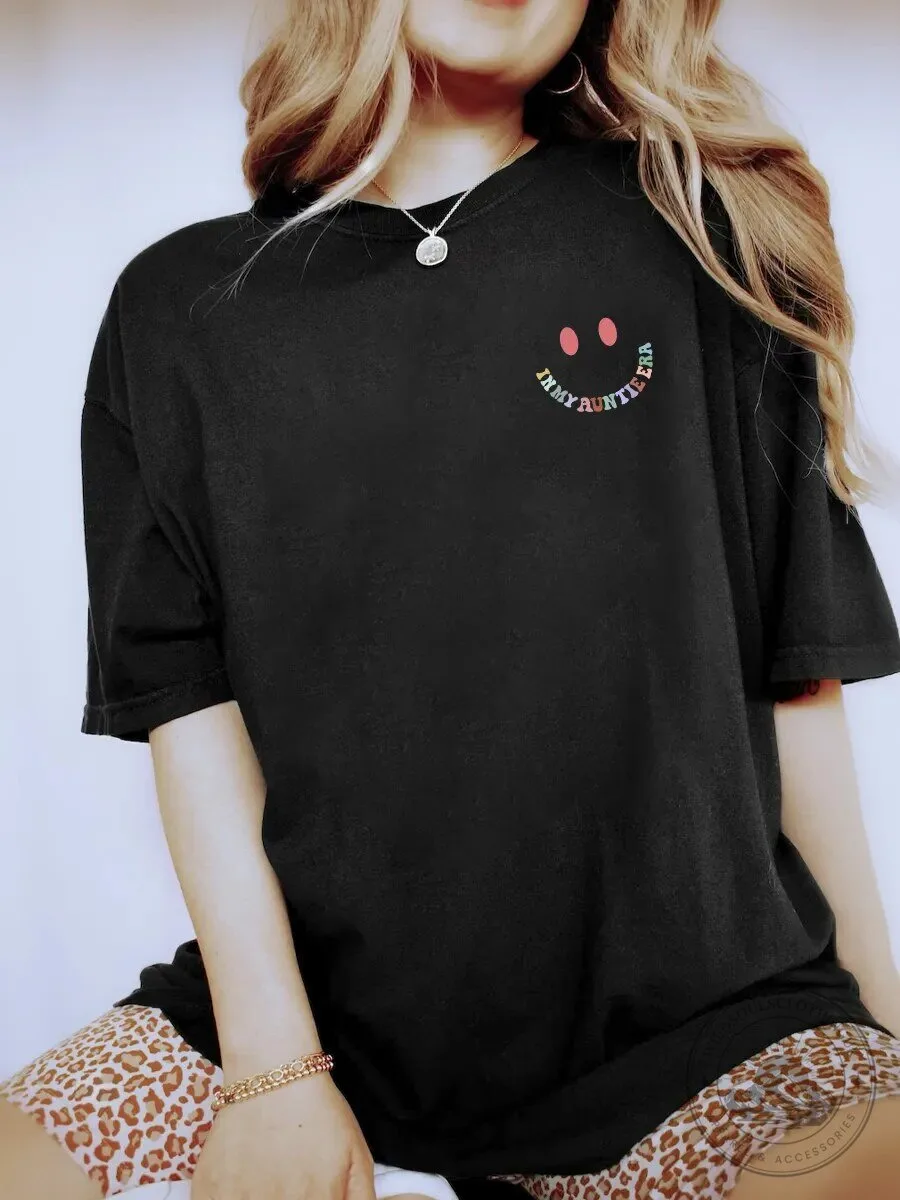 In My Auntie Era Smiley Face Graphic Black T-Shirt