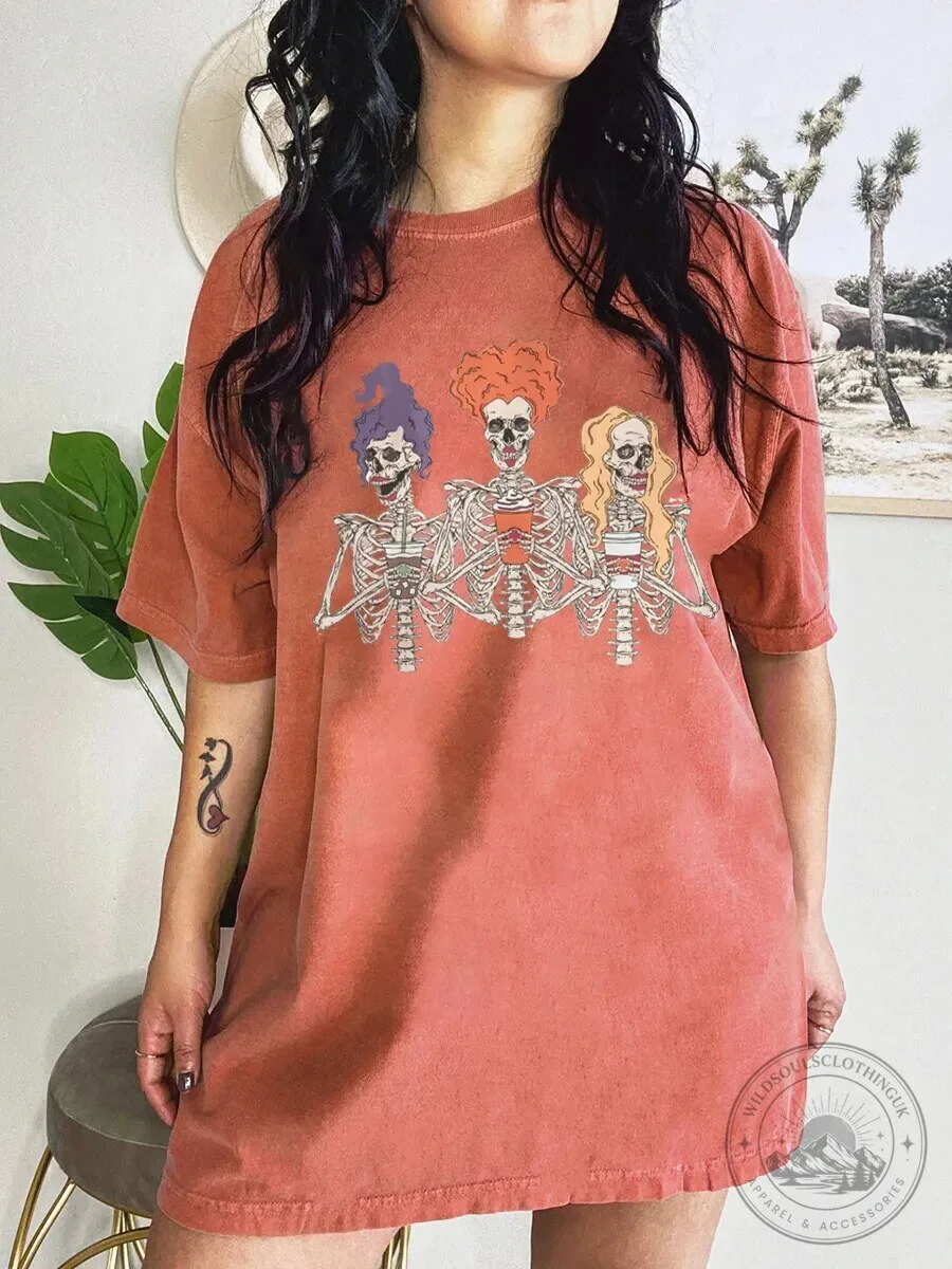Hocus Pocus Sanderson Sisters Skeletons Coffee Halloween T-Shirt 5 Hocus Pocus Sanderson Sisters Skeletons Coffee Halloween T-Shirt