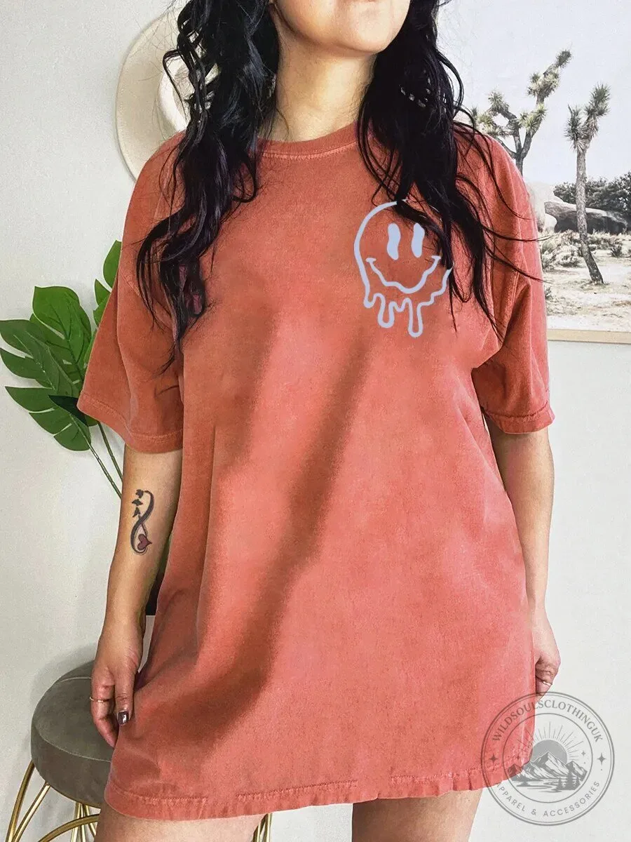 Busy Mama Distressed Smiley Face Graphic T-Shirt 1 Busy Mama Distressed Smiley Face Graphic T-Shirt