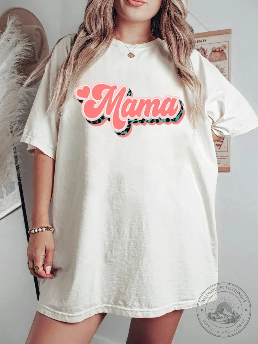 Mama Retro Leopard Print Graphic Oversized T-Shirt