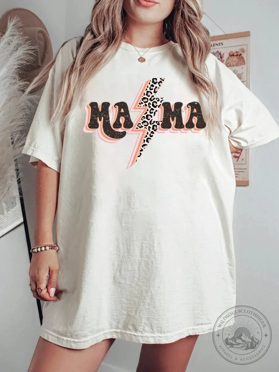 Mama Lightning Bolt Leopard Print Oversized T-Shirt for Women 5 Mama Lightning Bolt Leopard Print Oversized T-Shirt for Women