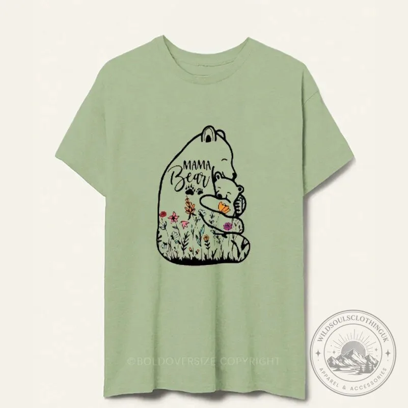Mama Bear Floral Design Graphic T-Shirt for Women, Mother's Day Gift Idea