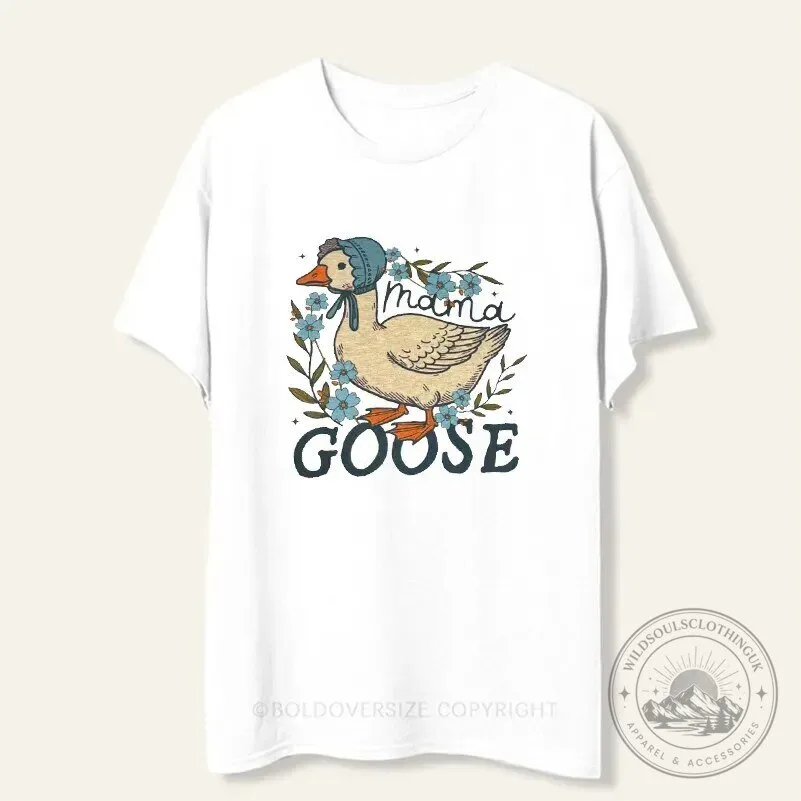Mama Goose Vintage Floral Design White Short Sleeve T-Shirt