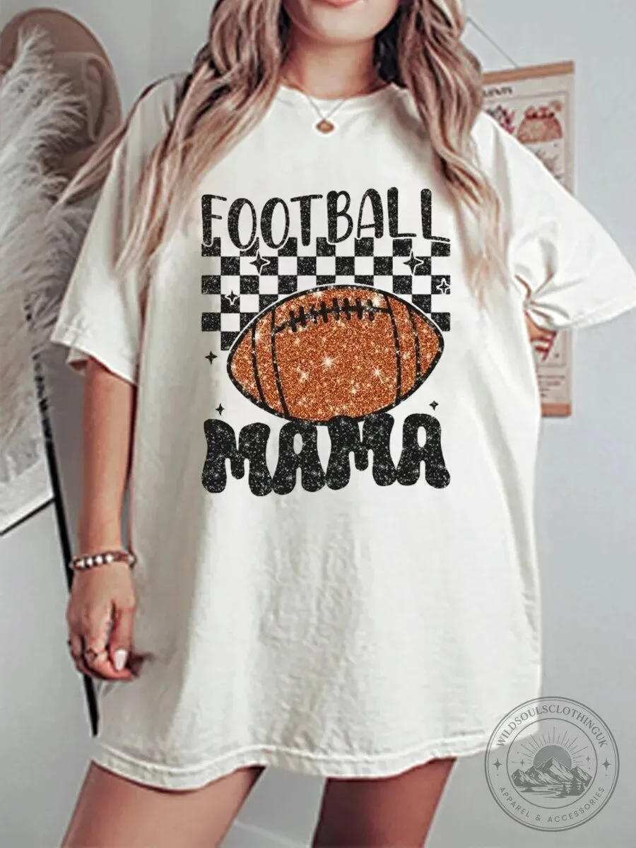 Football Mama Glitter Graphic Oversized T-Shirt