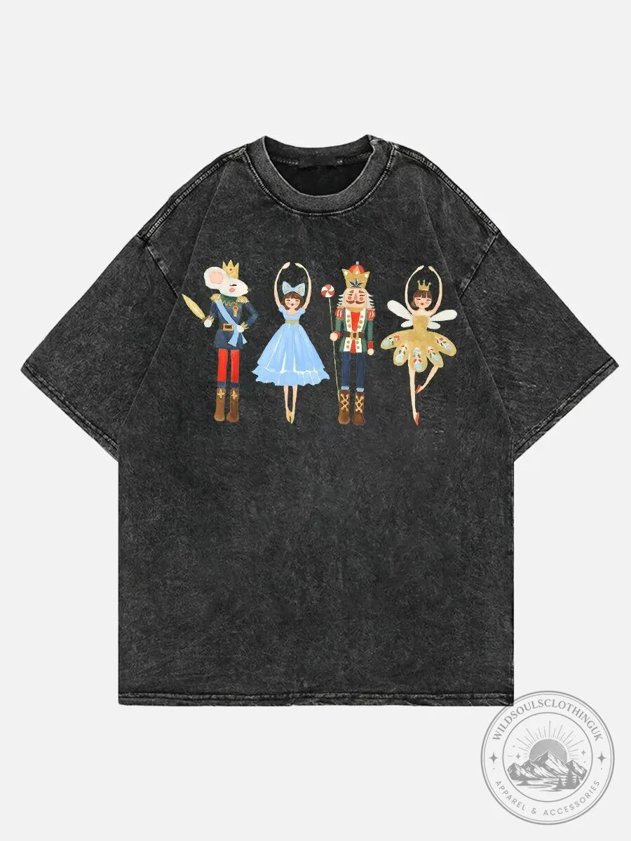 Nutcracker Ballet Christmas Characters Holiday Washed T-Shirt