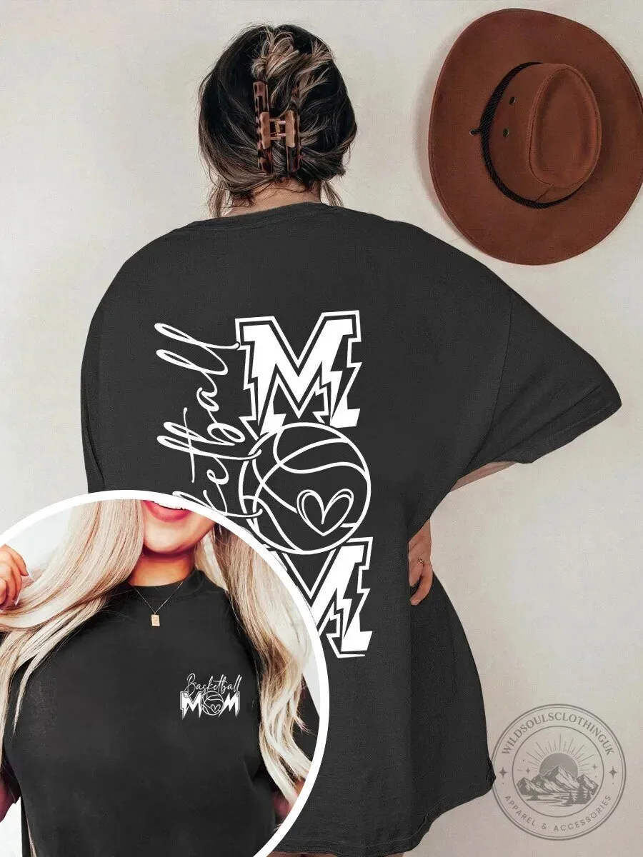 Basketball Mama Oversized Graphic T-Shirt for Women, Sports Mom Apparel