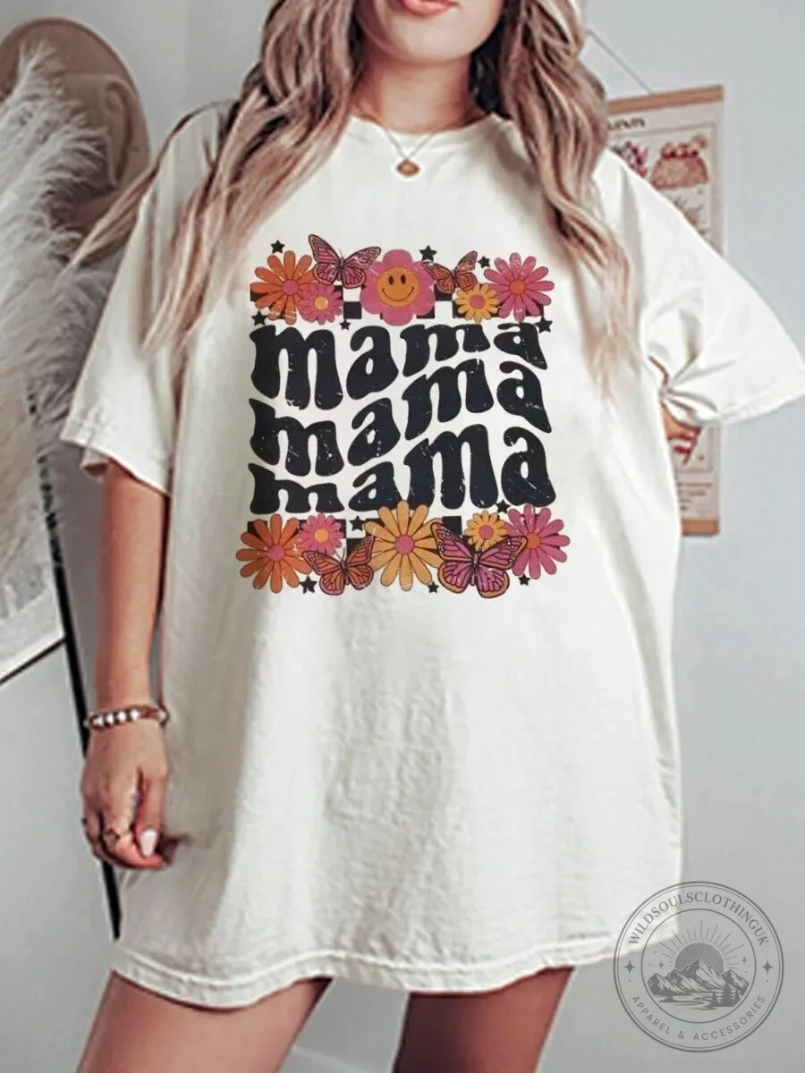 Groovy Mama Graphic T-Shirt, Vintage Floral Butterfly Design