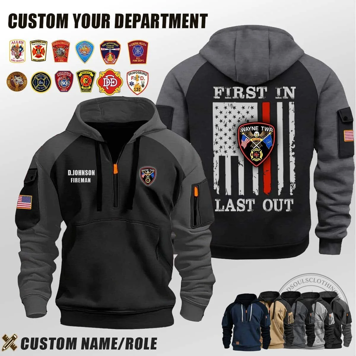 Wayne Township Fire Department First In Last Out Firefighter Hoodie
