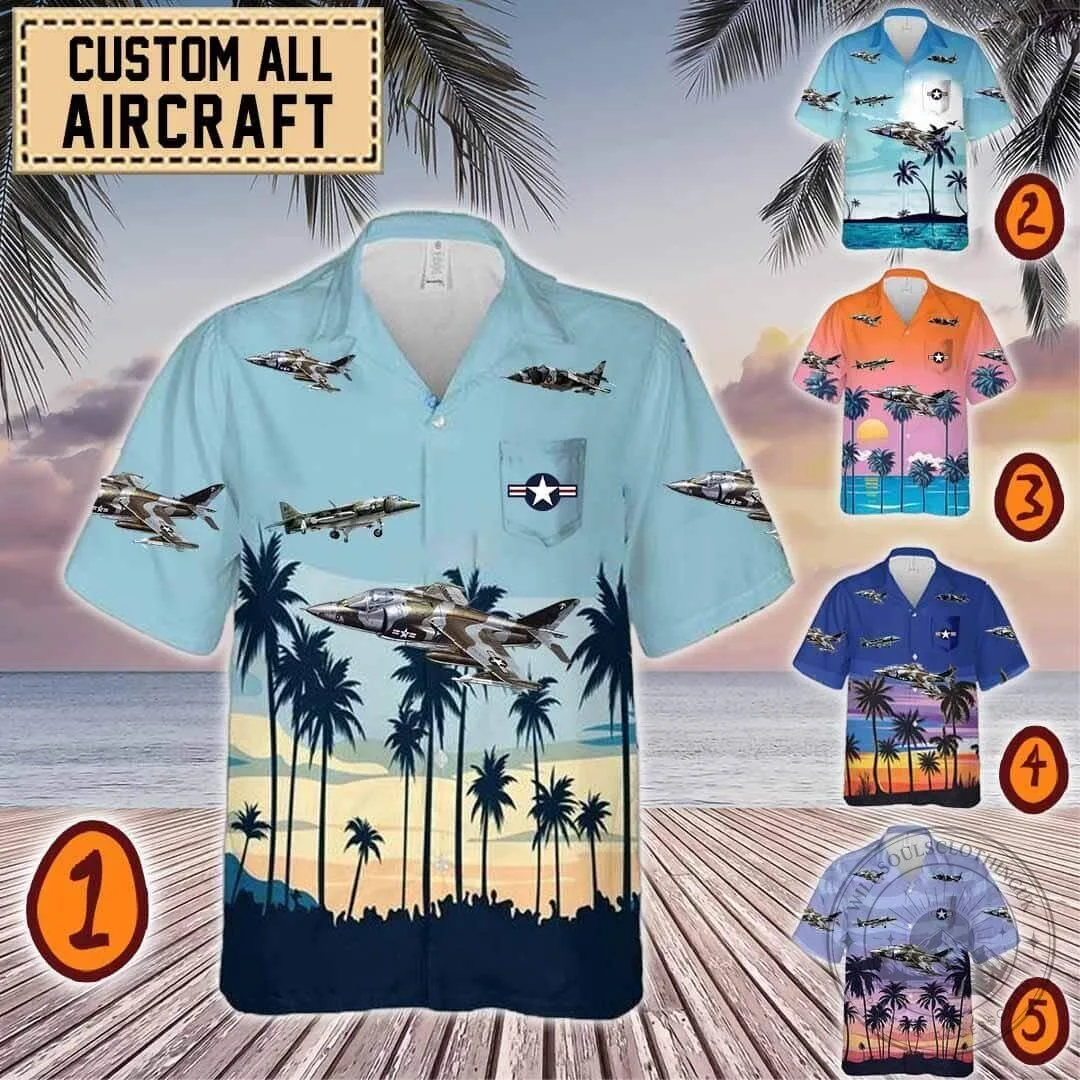 AV-8A Harrier II Military Aircraft Tropical Beach Hawaiian Shirt