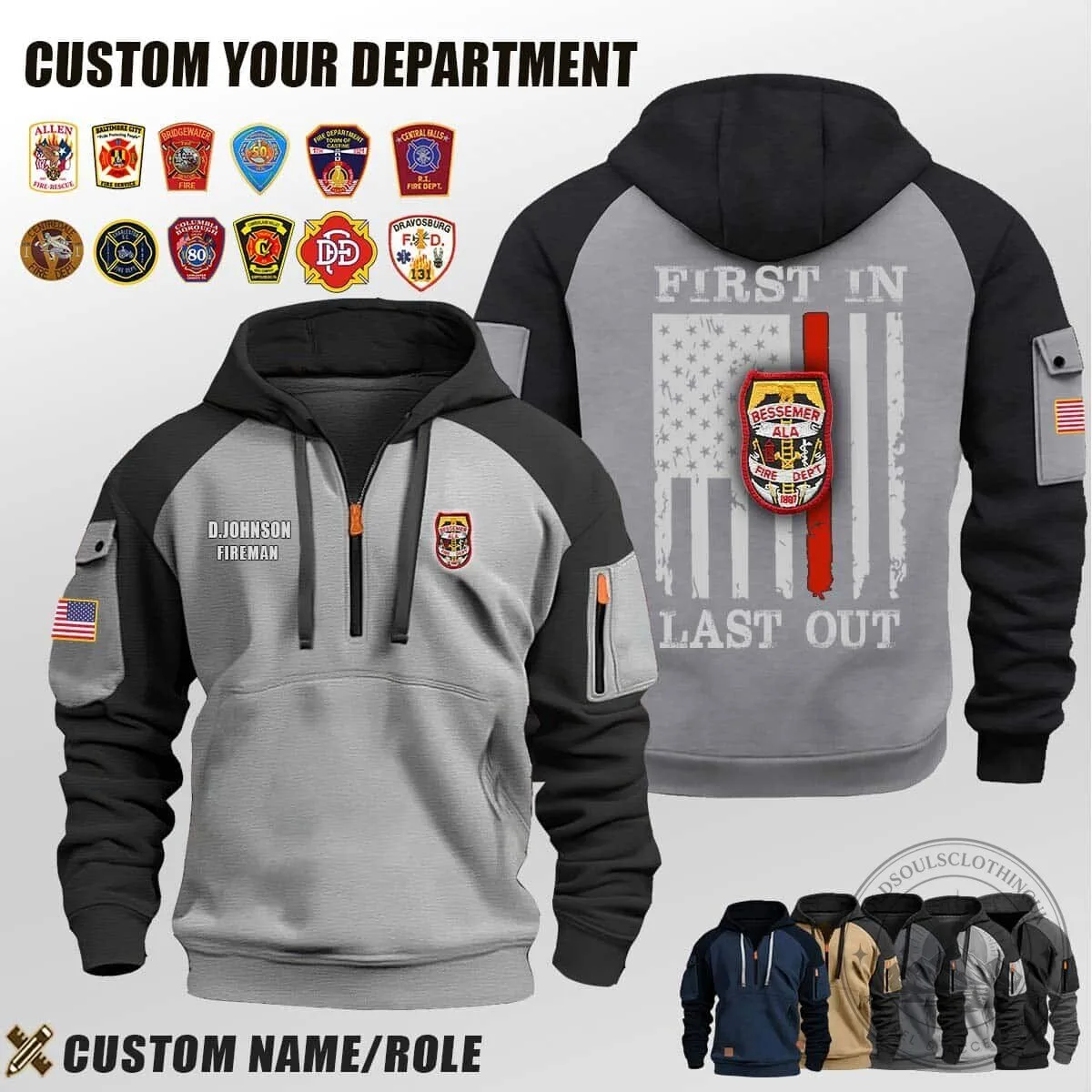 Bessemer Fire Department First In Last Out Firefighter Half-Zip Hoodie 9 Bessemer Fire Department First In Last Out Firefighter Half-Zip Hoodie
