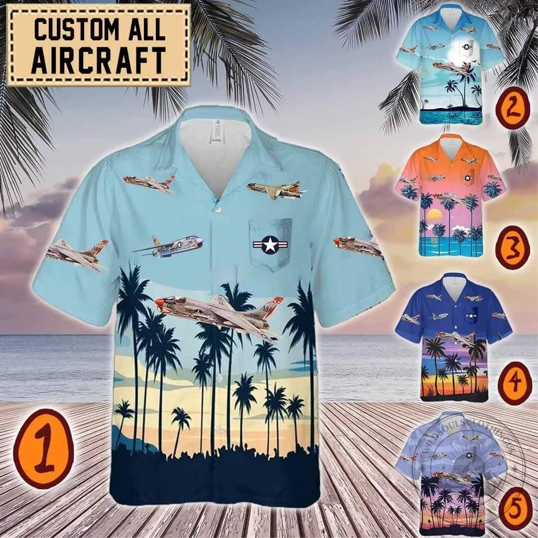 F-8 Crusader Fighter Jet Tropical Sunset Hawaiian Shirt