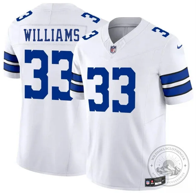 Javonte Williams Number 33 Stitched Jersey in White for Dallas Cowboys Football Fans