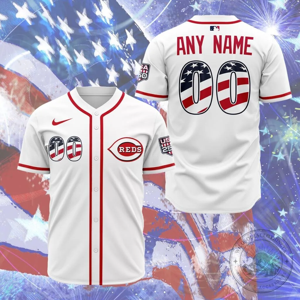 Cincinnati Reds Personalized 2026 Stars and Stripes Fourth Of July Baseball Jersey