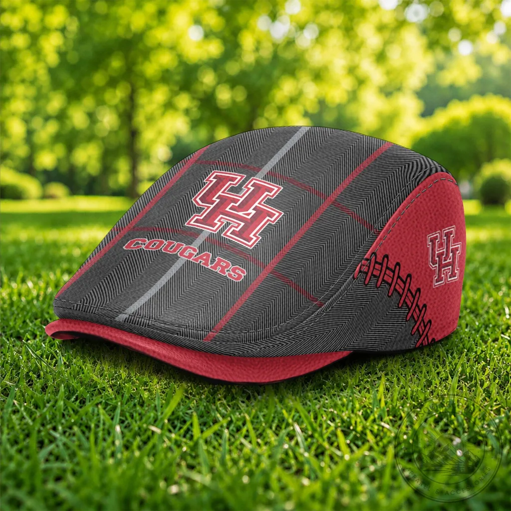 Houston Cougars NCAA Plaid Pattern Golf Flat Cap Hat for Men and Women Houston Cougars NCAA Plaid Pattern Golf Flat Cap Hat for Men and Women
