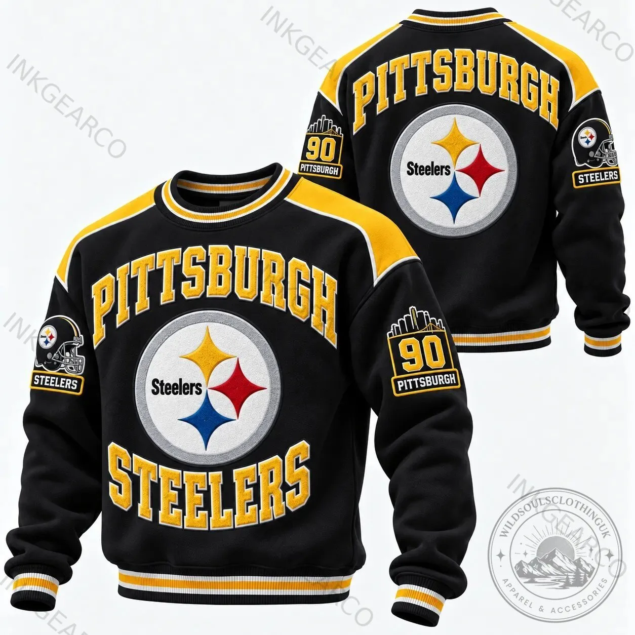 Pittsburgh Steelers NFL Football Team Logo Black and Yellow Crewneck Sweatshirt