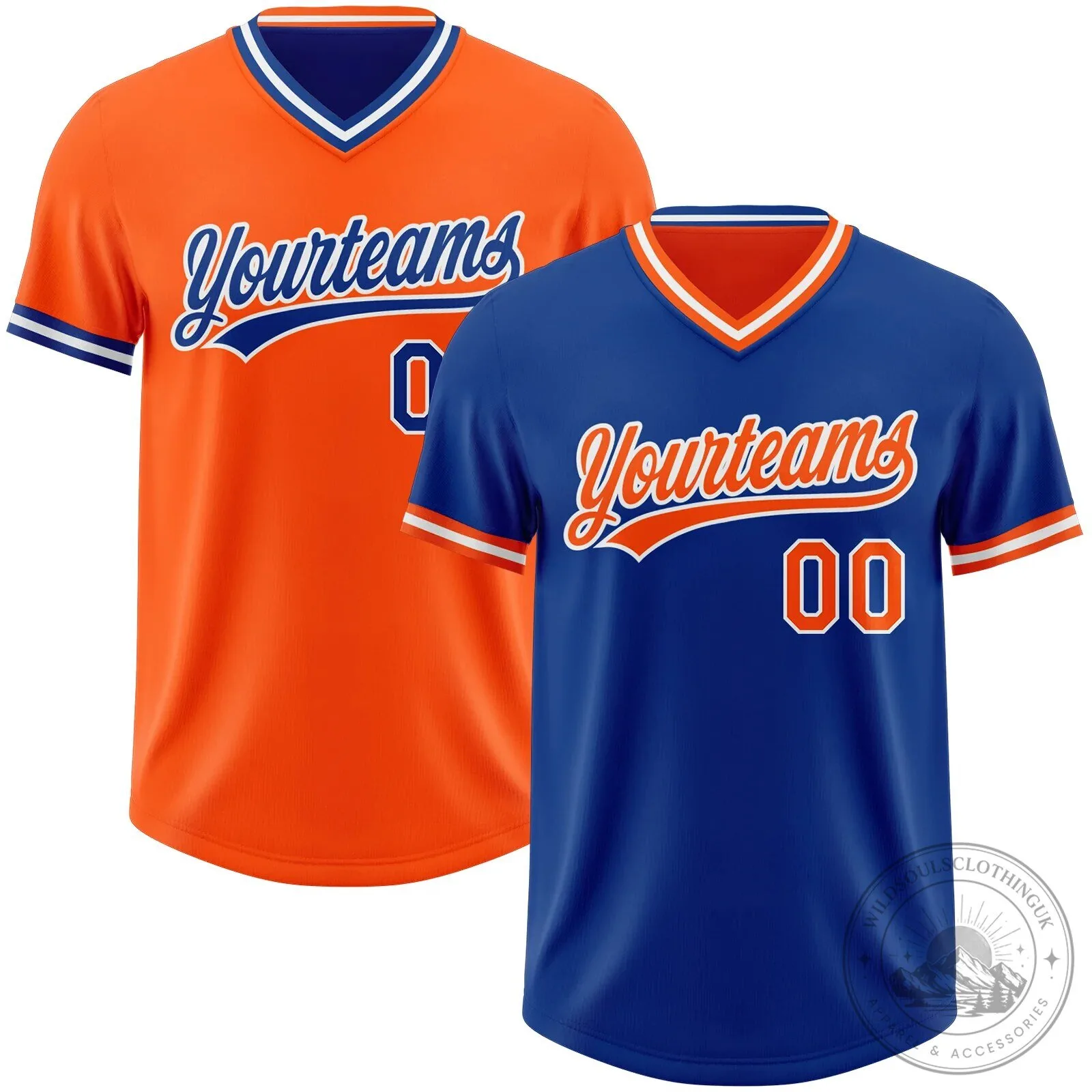 Custom Orange Blue Reversible V-Neck Yourteams Baseball Jersey Shirt