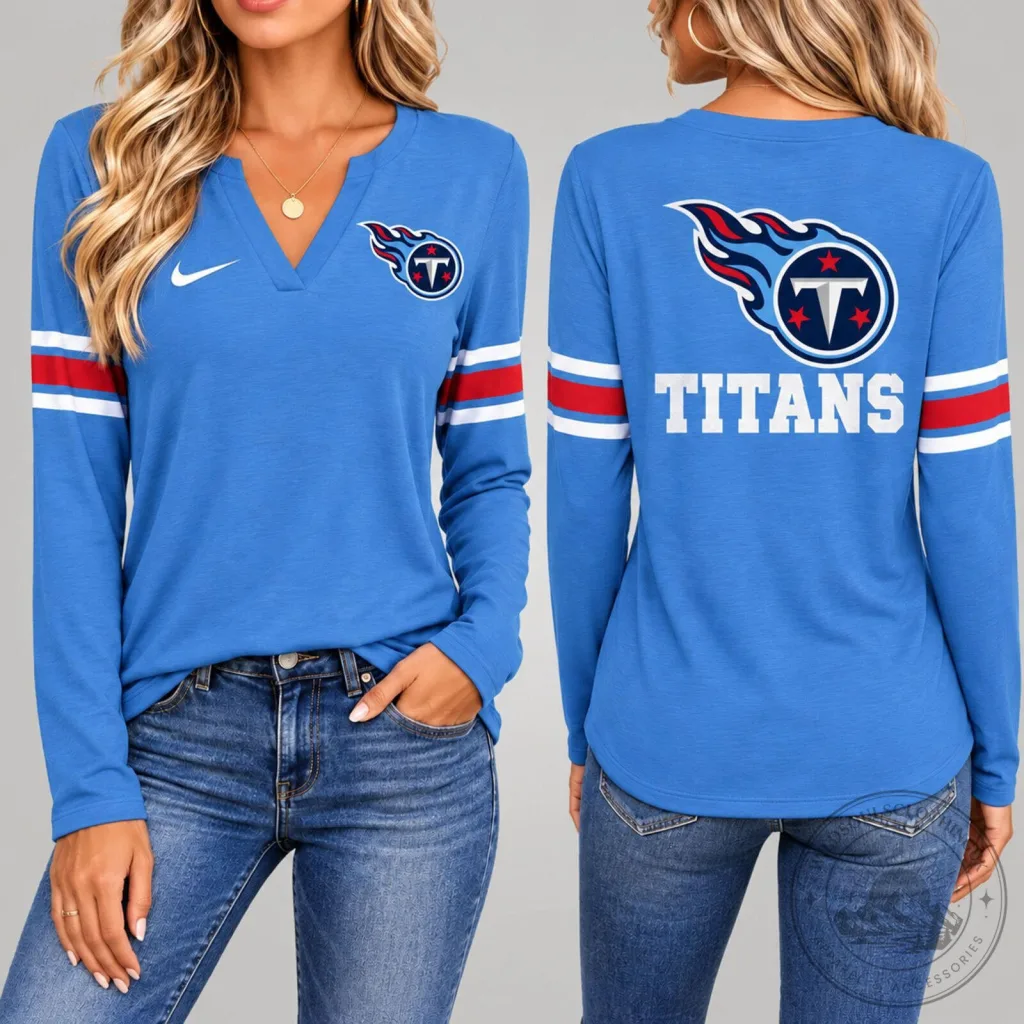 Tennessee Titans Women's Premium NFL Vintage V-Neck Long Sleeve Shirt Tennessee Titans Women's Premium NFL Vintage V-Neck Long Sleeve Shirt