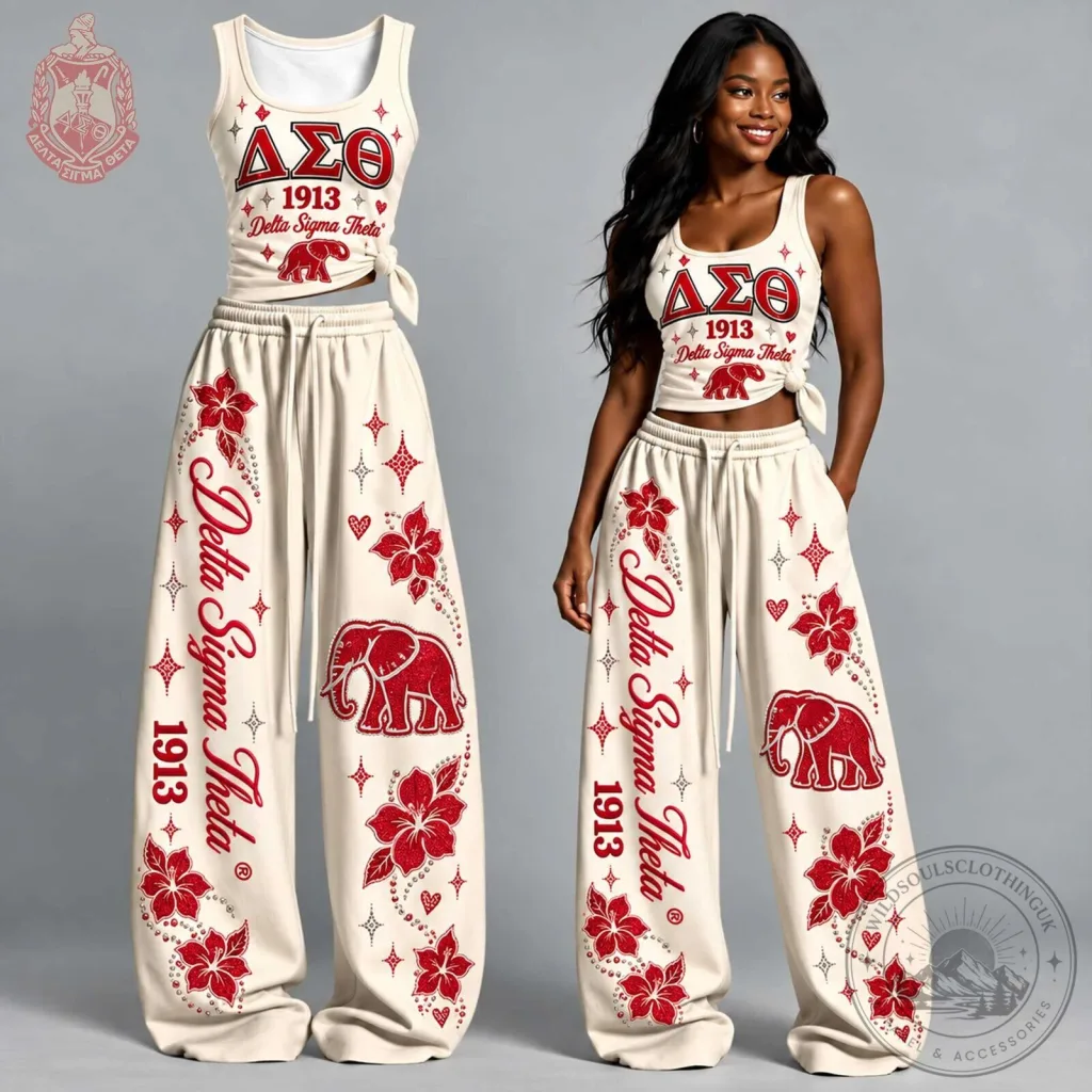 Red Floral Elephant Tank Top and Pants Set for Delta Sigma Theta Sorority 1913 Red Floral Elephant Tank Top and Pants Set for Delta Sigma Theta Sorority 1913