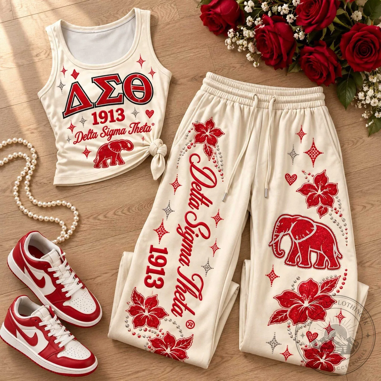 Red Floral Elephant Tank Top and Pants Set for Delta Sigma Theta Sorority 1913 7 Red Floral Elephant Tank Top and Pants Set for Delta Sigma Theta Sorority 1913