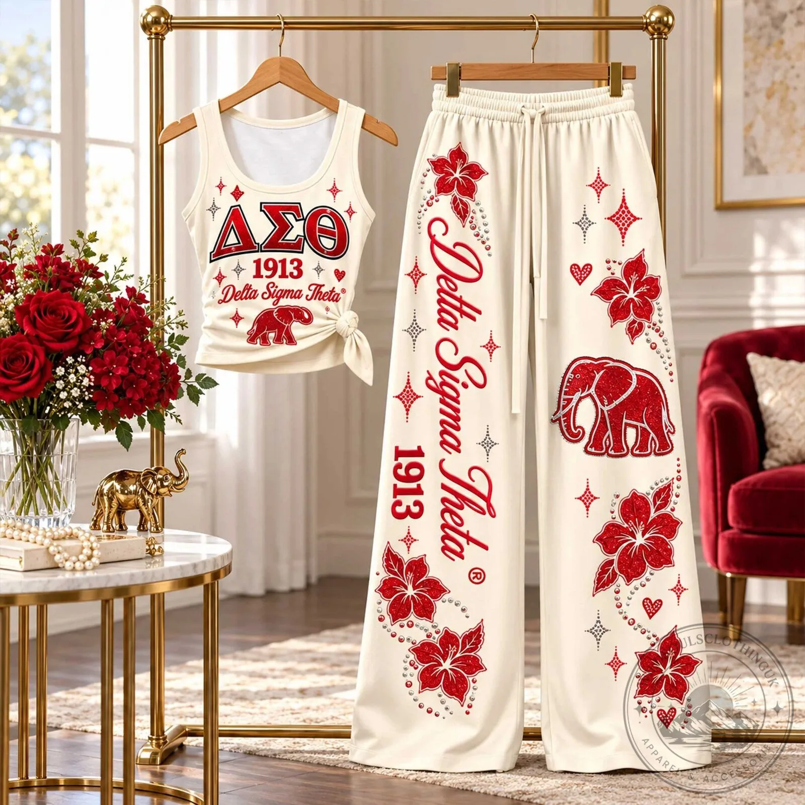 Red Floral Elephant Tank Top and Pants Set for Delta Sigma Theta Sorority 1913 8 Red Floral Elephant Tank Top and Pants Set for Delta Sigma Theta Sorority 1913