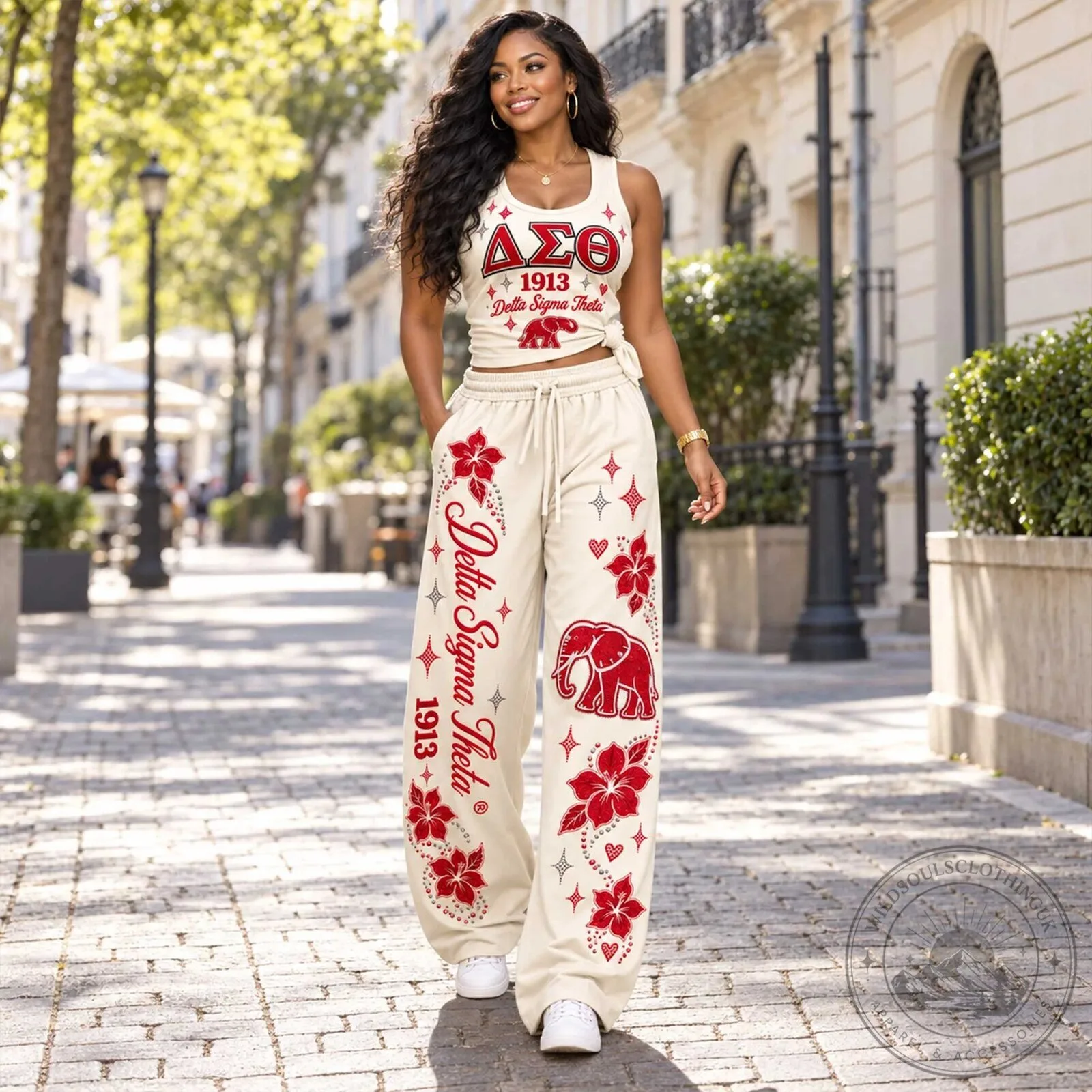 Red Floral Elephant Tank Top and Pants Set for Delta Sigma Theta Sorority 1913 9 Red Floral Elephant Tank Top and Pants Set for Delta Sigma Theta Sorority 1913