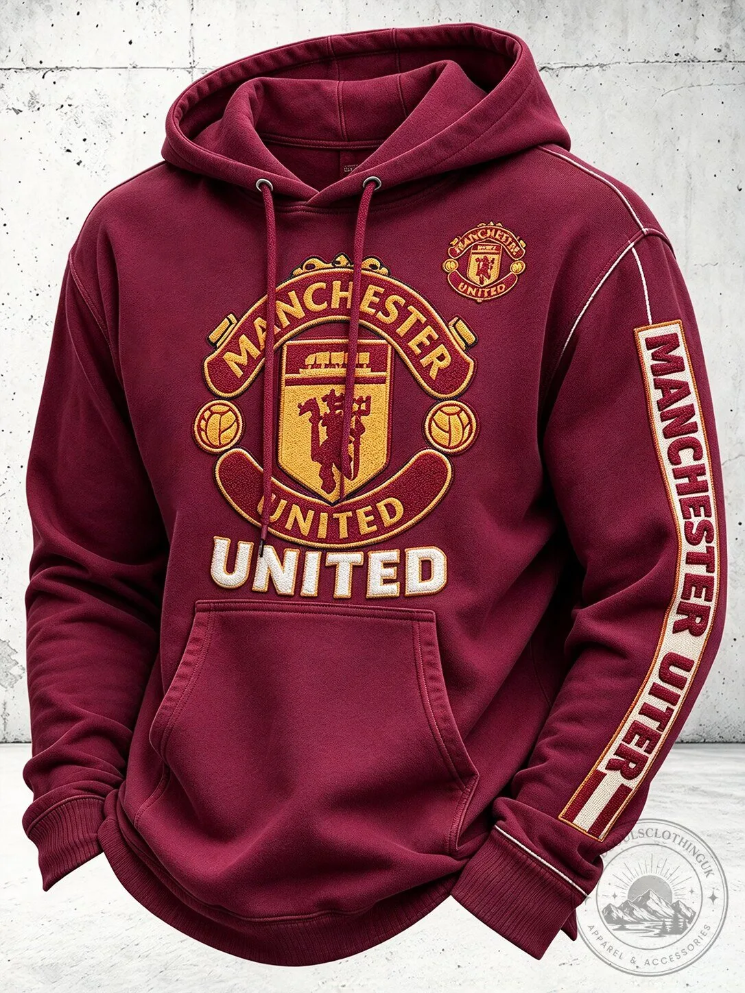 Manchester United Football Club Red Embroidered Logo Pullover Hoodie for Men 2 Manchester United Football Club Red Embroidered Logo Pullover Hoodie for Men