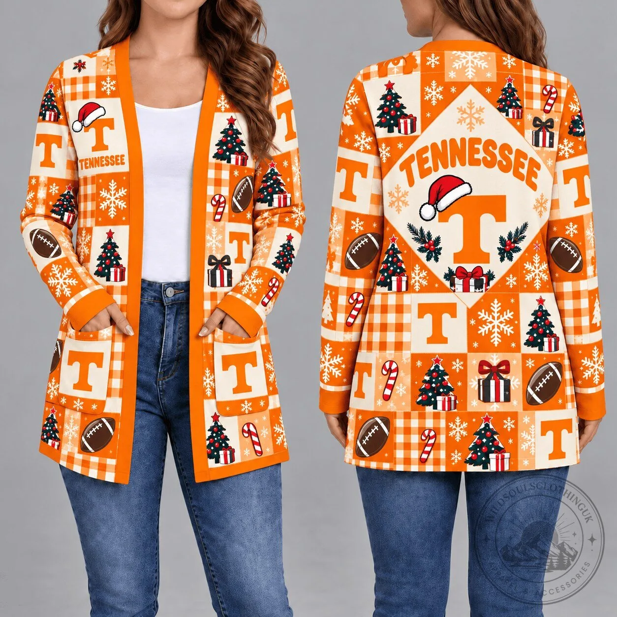 Tennessee Volunteers Christmas Holiday Pattern Women's Long Sleeve Cardigan 3 Tennessee Volunteers Christmas Holiday Pattern Women's Long Sleeve Cardigan