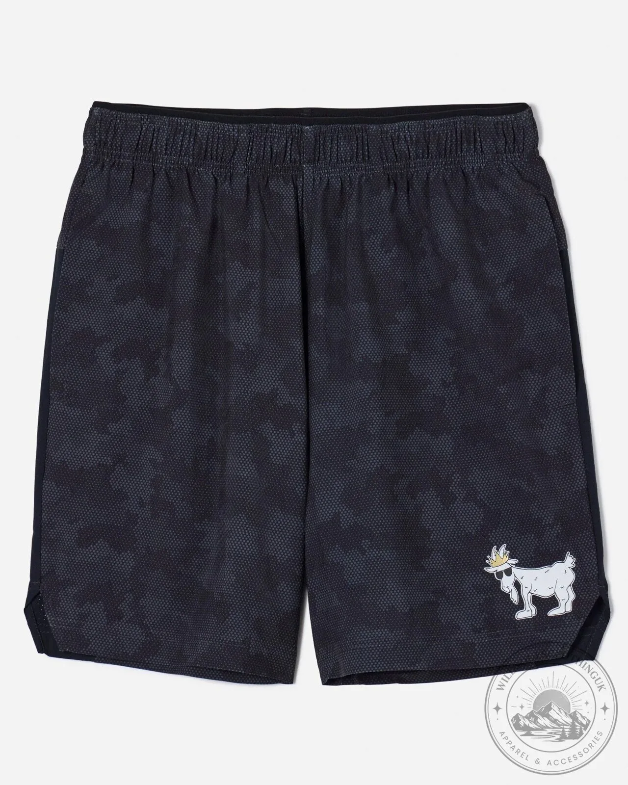 Men's Black Camouflage Performance Athletic Shorts with Goat Logo 2 Men's Black Camouflage Performance Athletic Shorts with Goat Logo