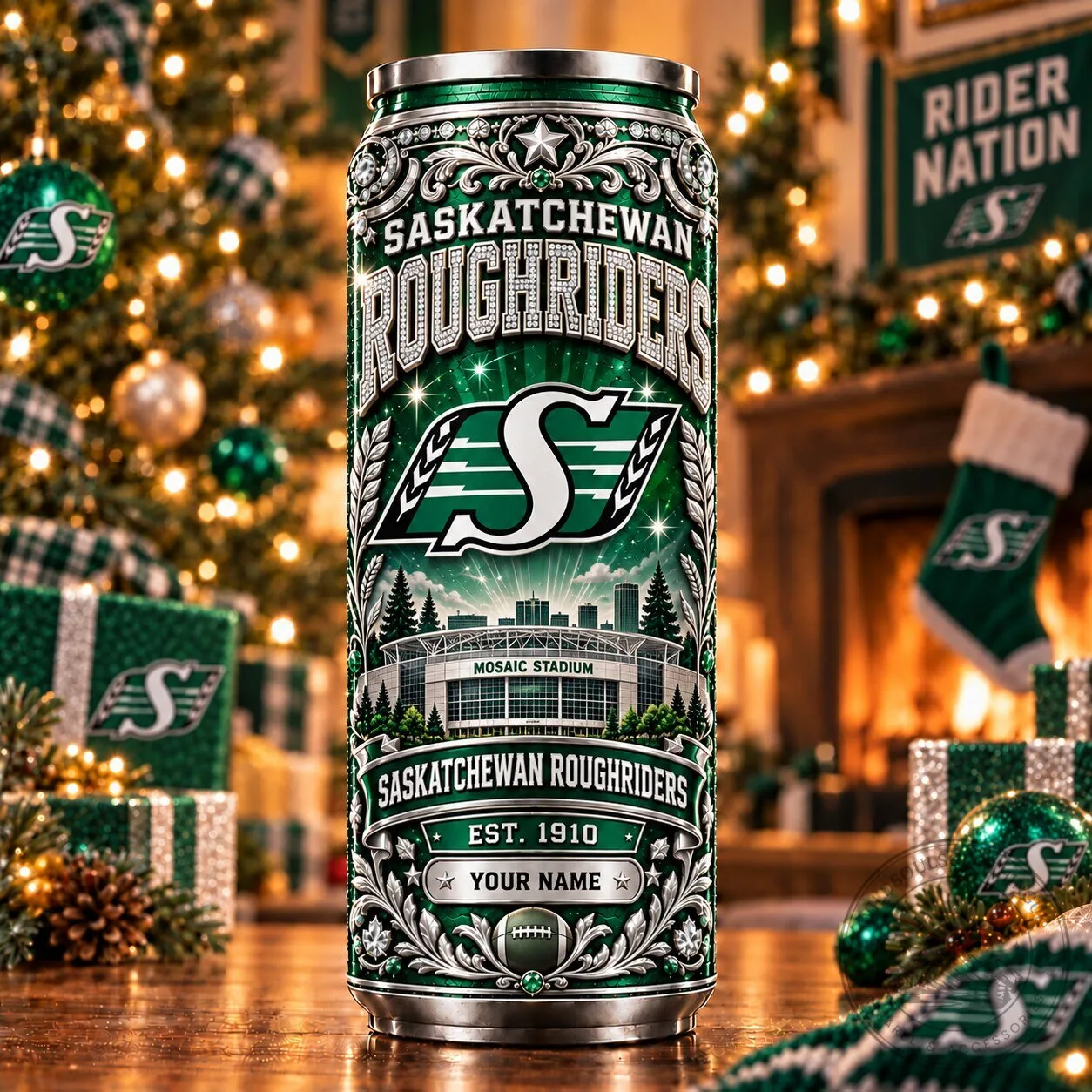 Saskatchewan Roughriders CFL Football Team Can Shaped Tumbler