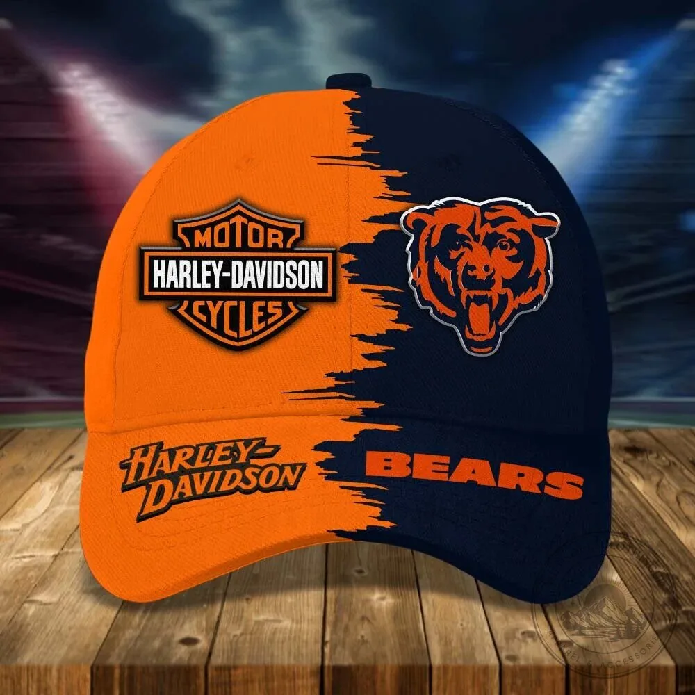Harley-Davidson Chicago Bears Football Team Logo Split Design Cap Hat 4 Harley-Davidson Chicago Bears Football Team Logo Split Design Cap Hat