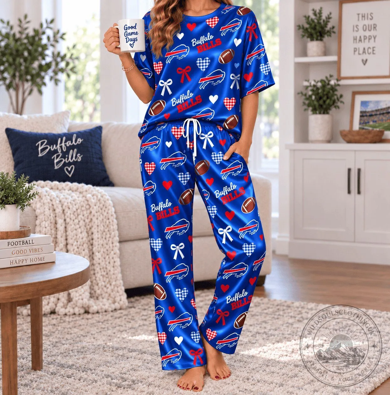 Buffalo Bills Football Team Spirit Satin Pajamas Set