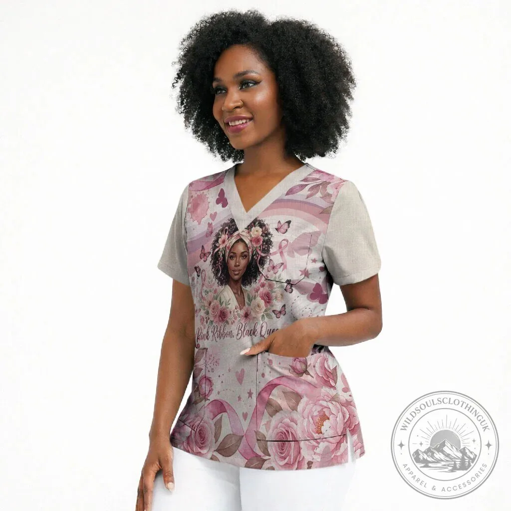 African American Pink Ribbon Black Queen Breast Cancer Awareness Scrub Top 10 African American Pink Ribbon Black Queen Breast Cancer Awareness Scrub Top