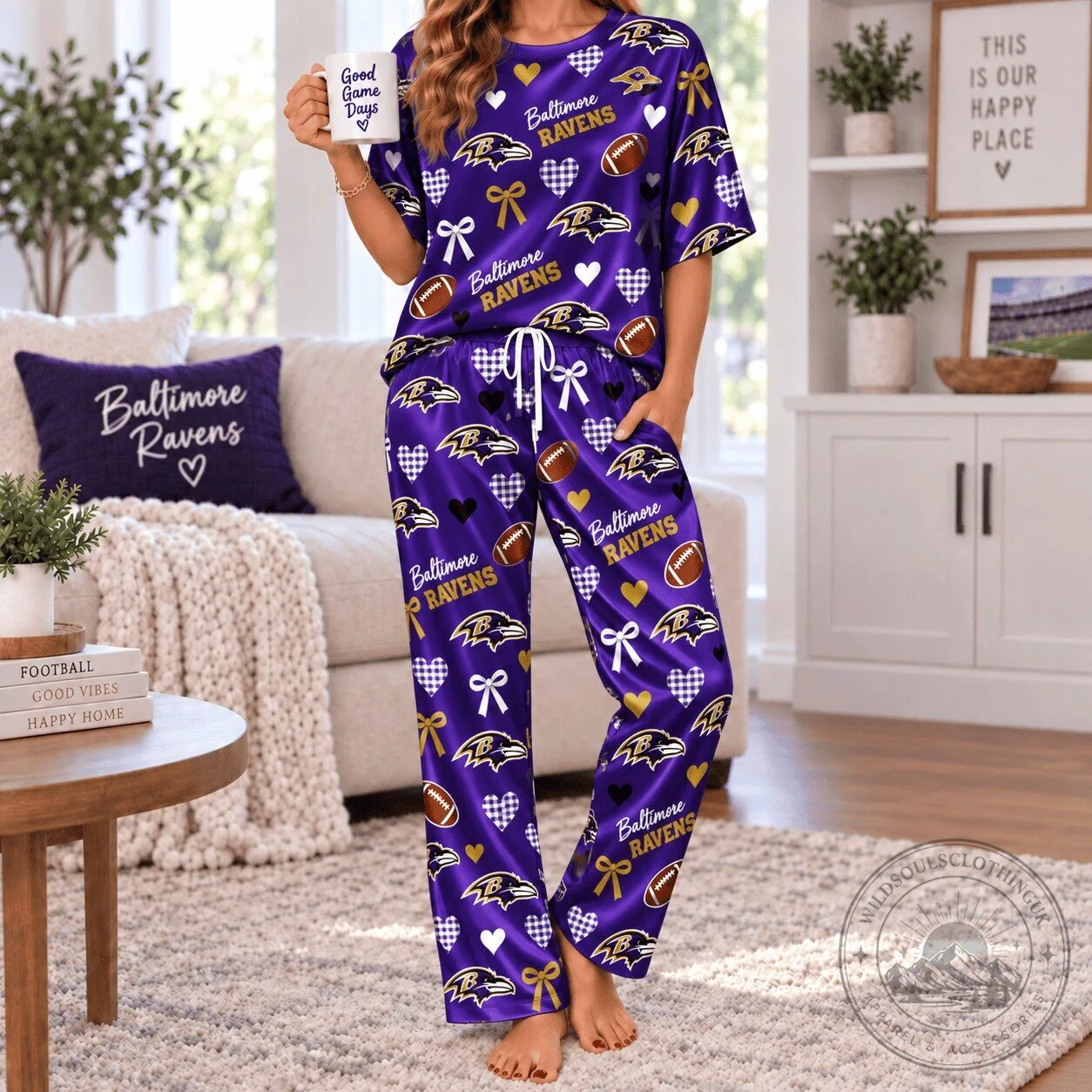 Baltimore Ravens Football Team Spirit Satin Pajamas Set for Women