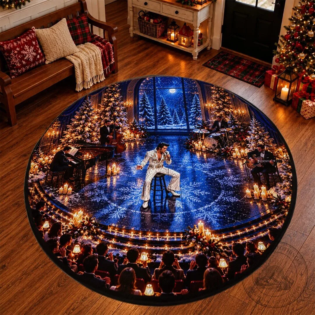 Elvis Presley Christmas Concert Round Quilted Rug for Living Room Decor