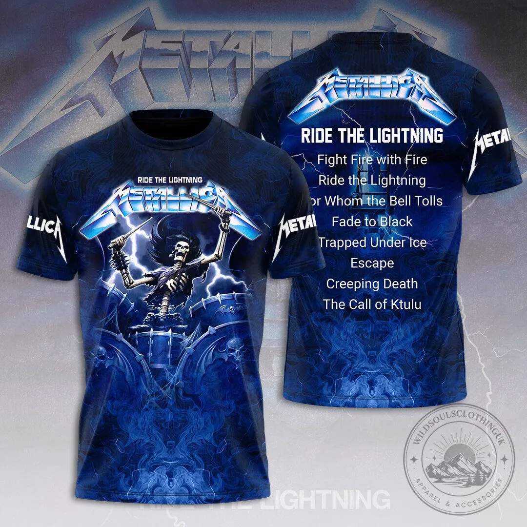Metallica Ride The Lightning Album Art Blue T-Shirt
