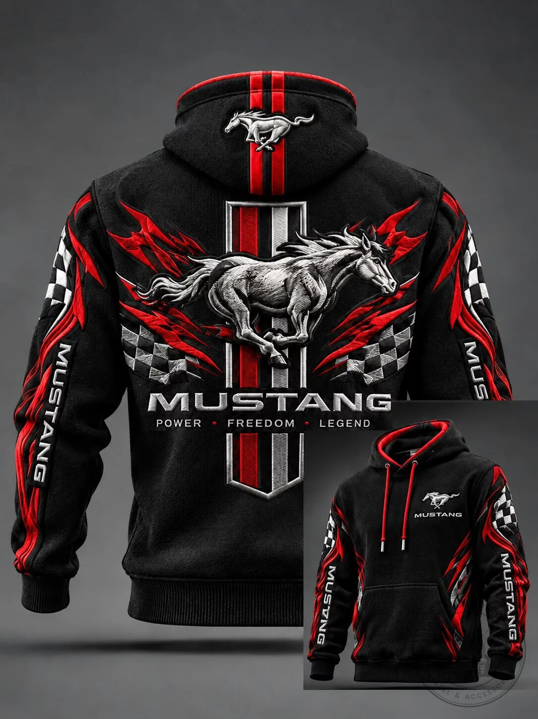 Ford Mustang Power Freedom Legend Racing Car Black Hoodie