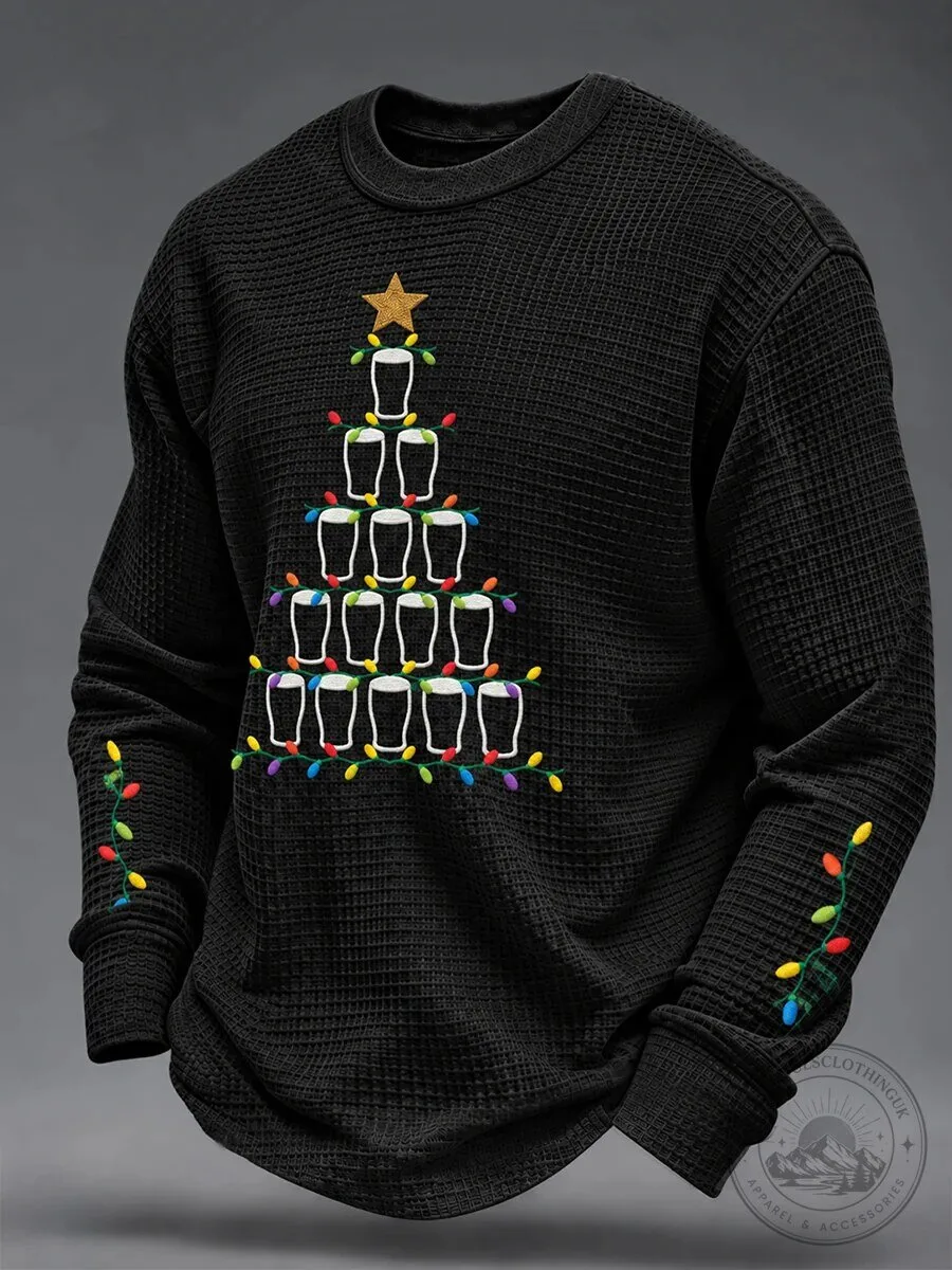 Irish Christmas Beer Glasses Tree Pattern Men's Waffle Knit Sweatshirt 6 Irish Christmas Beer Glasses Tree Pattern Men's Waffle Knit Sweatshirt