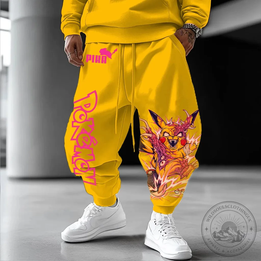 Pokemon Pikachu Dragon Ball Z Fusion Anime Yellow Sweatpants for Men Pokemon Pikachu Dragon Ball Z Fusion Anime Yellow Sweatpants for Men