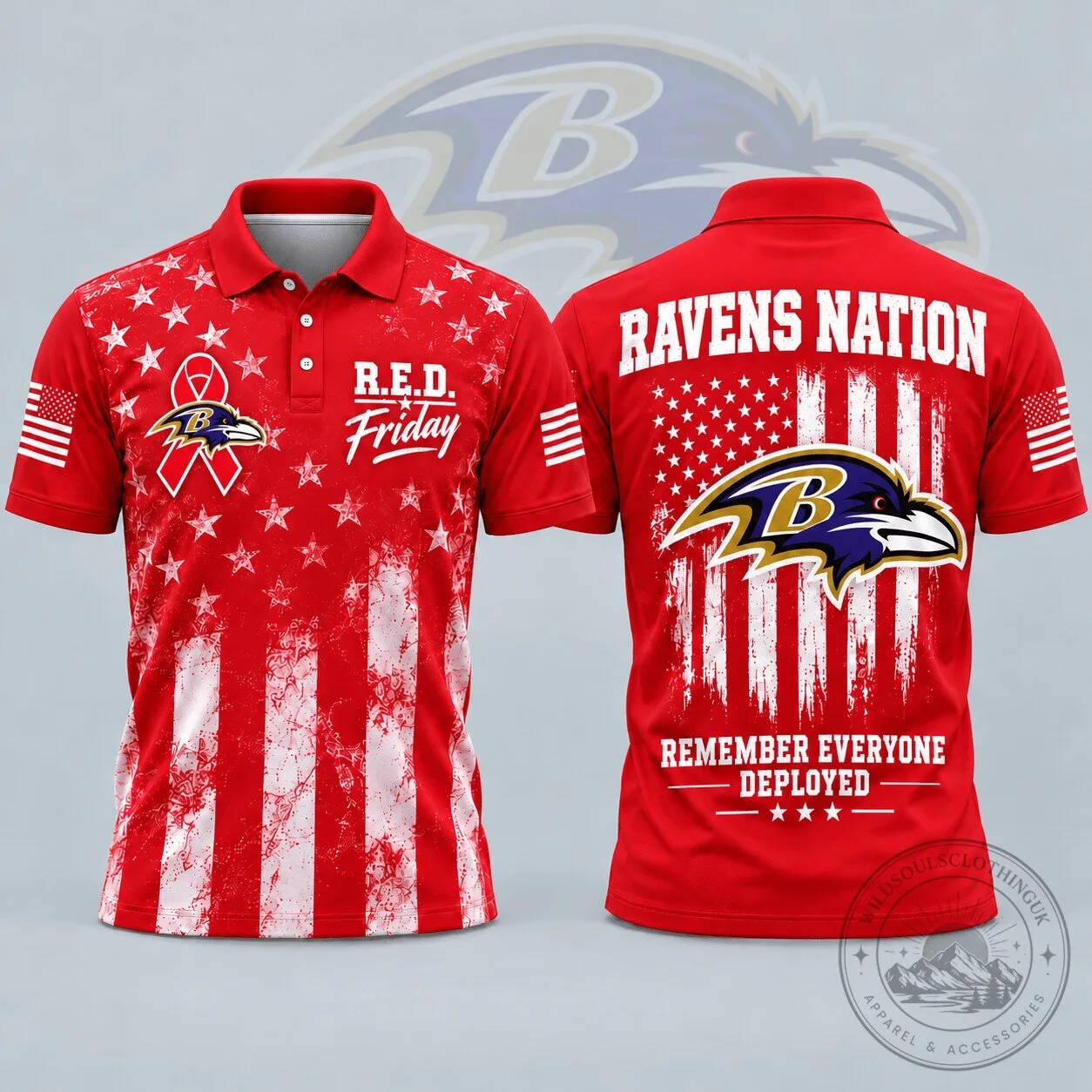 Baltimore Ravens Remember Everyone Deployed Red Friday American Flag Polo Shirt