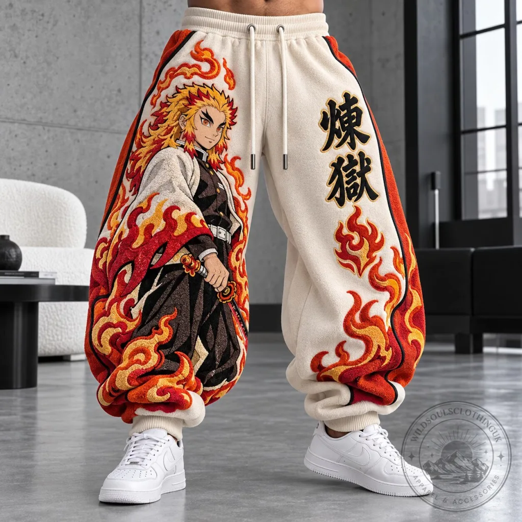 Demon Slayer Rengoku Kyojuro Flame Hashira Anime Embroidered Sweatpants Demon Slayer Rengoku Kyojuro Flame Hashira Anime Embroidered Sweatpants
