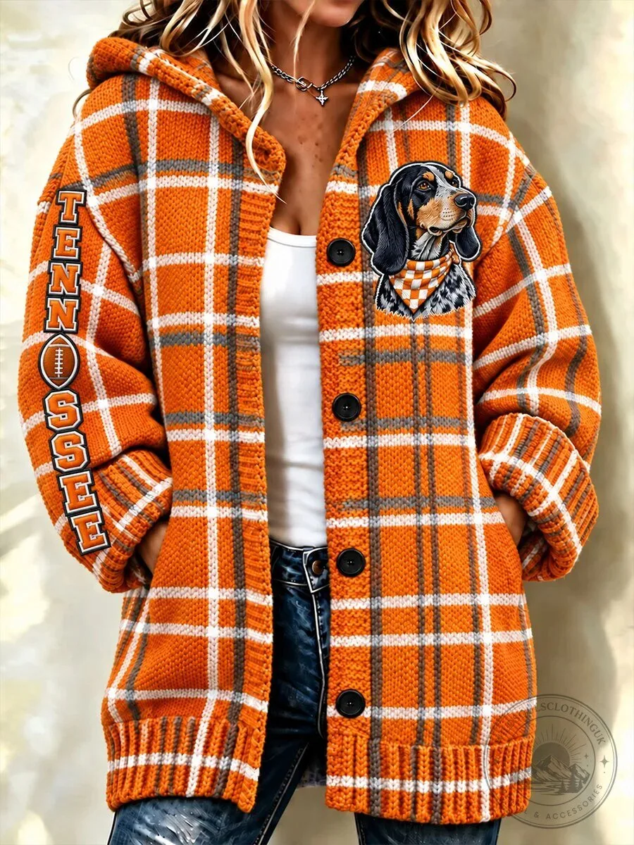 Tennessee Volunteers Plaid Hound Dog Print Button-Up Hooded Cardigan 6 Tennessee Volunteers Plaid Hound Dog Print Button-Up Hooded Cardigan