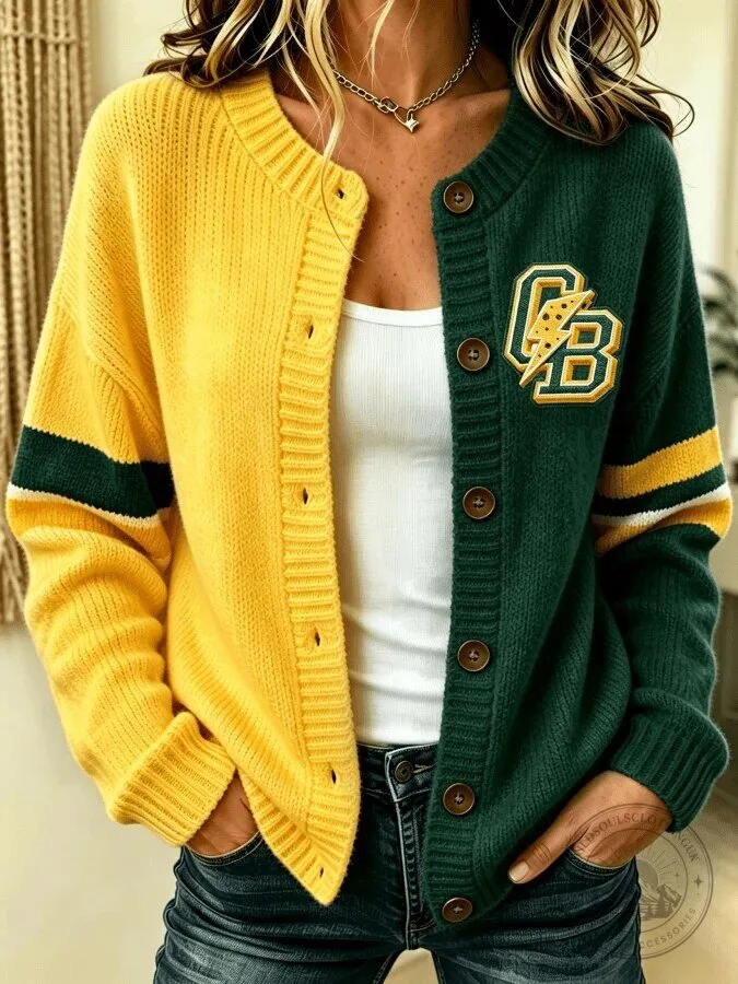 Green Bay Packers Women's Split Colorblock Knitted Cardigan Sweater 9 Green Bay Packers Women
