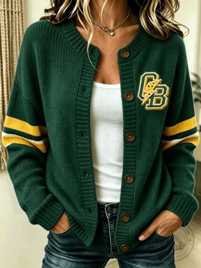 Green Bay Packers Women's Split Colorblock Knitted Cardigan Sweater 10 Green Bay Packers Women