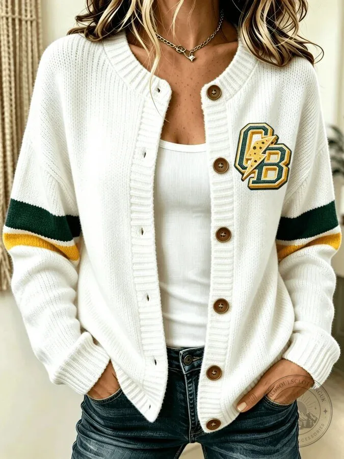 Green Bay Packers Women's Split Colorblock Knitted Cardigan Sweater 12 Green Bay Packers Women