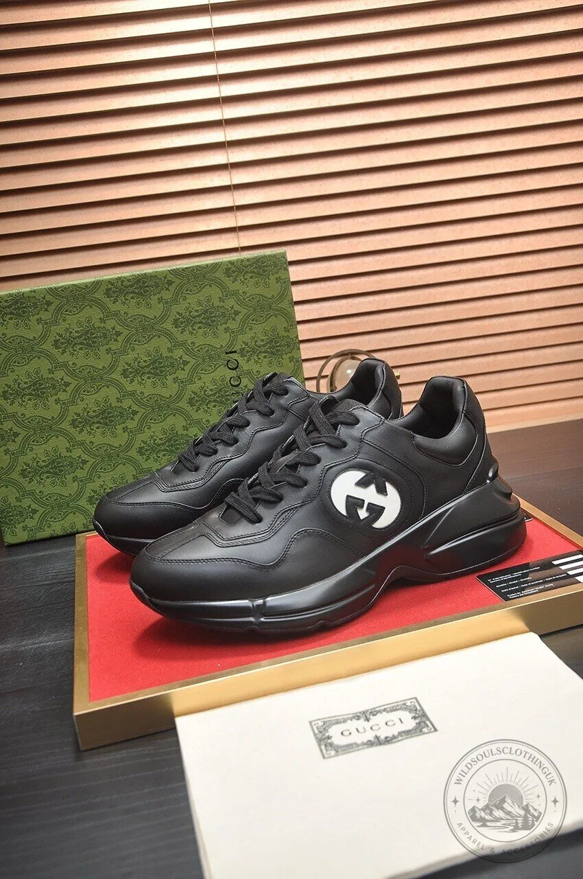 Gucci Interlocking G Black Leather Fashion Sneakers for Men 9 Gucci Interlocking G Black Leather Fashion Sneakers for Men