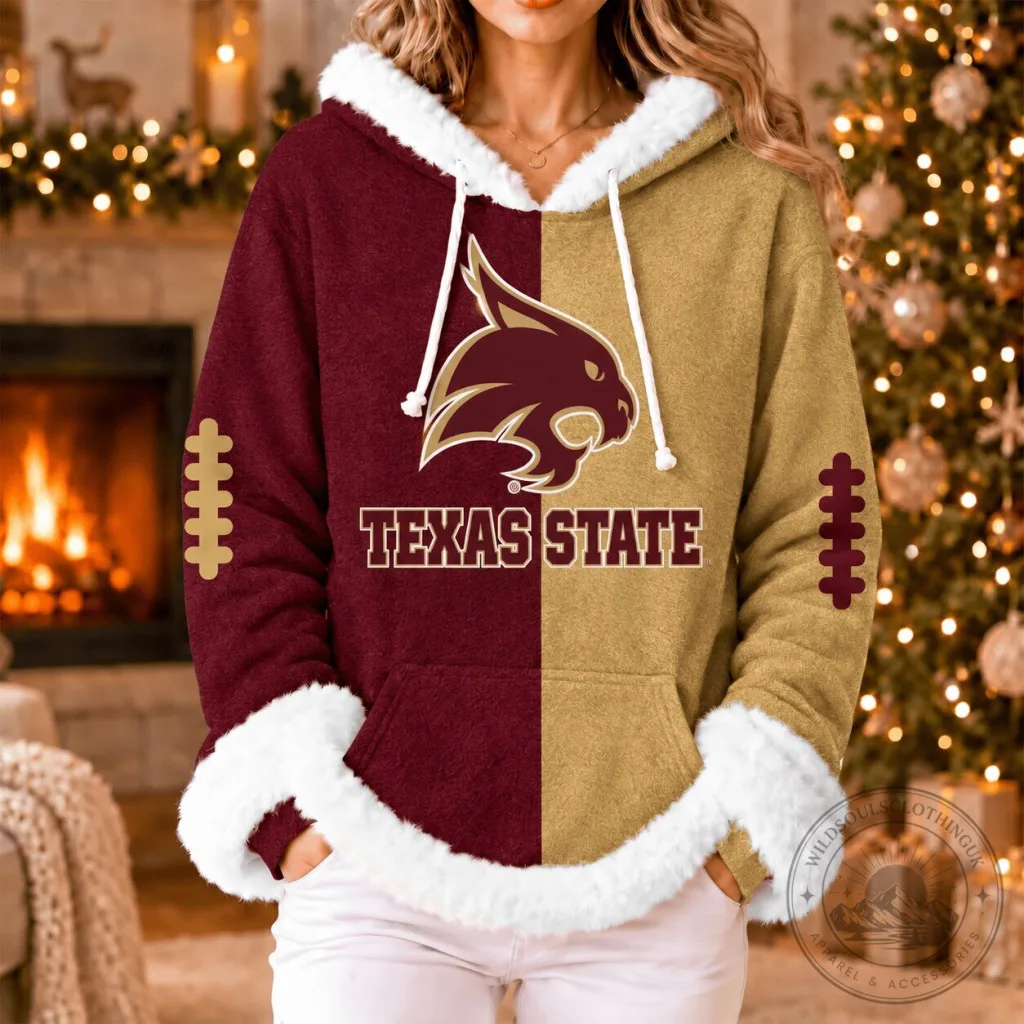 Texas State Bobcats Football Christmas Santa Hoodie for Women Texas State Bobcats Football Christmas Santa Hoodie for Women