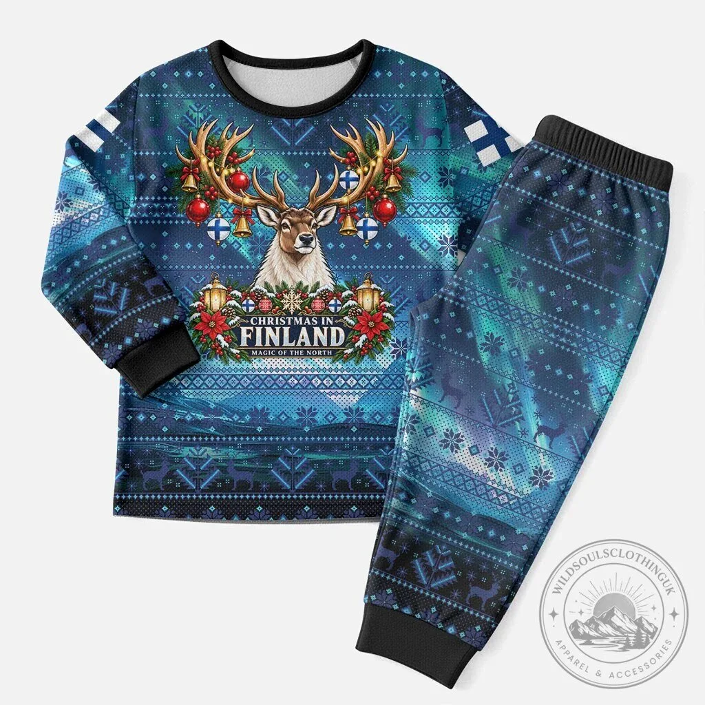 Christmas In Finland Nordic Winter Fair Isle Reindeer Pajamas Set