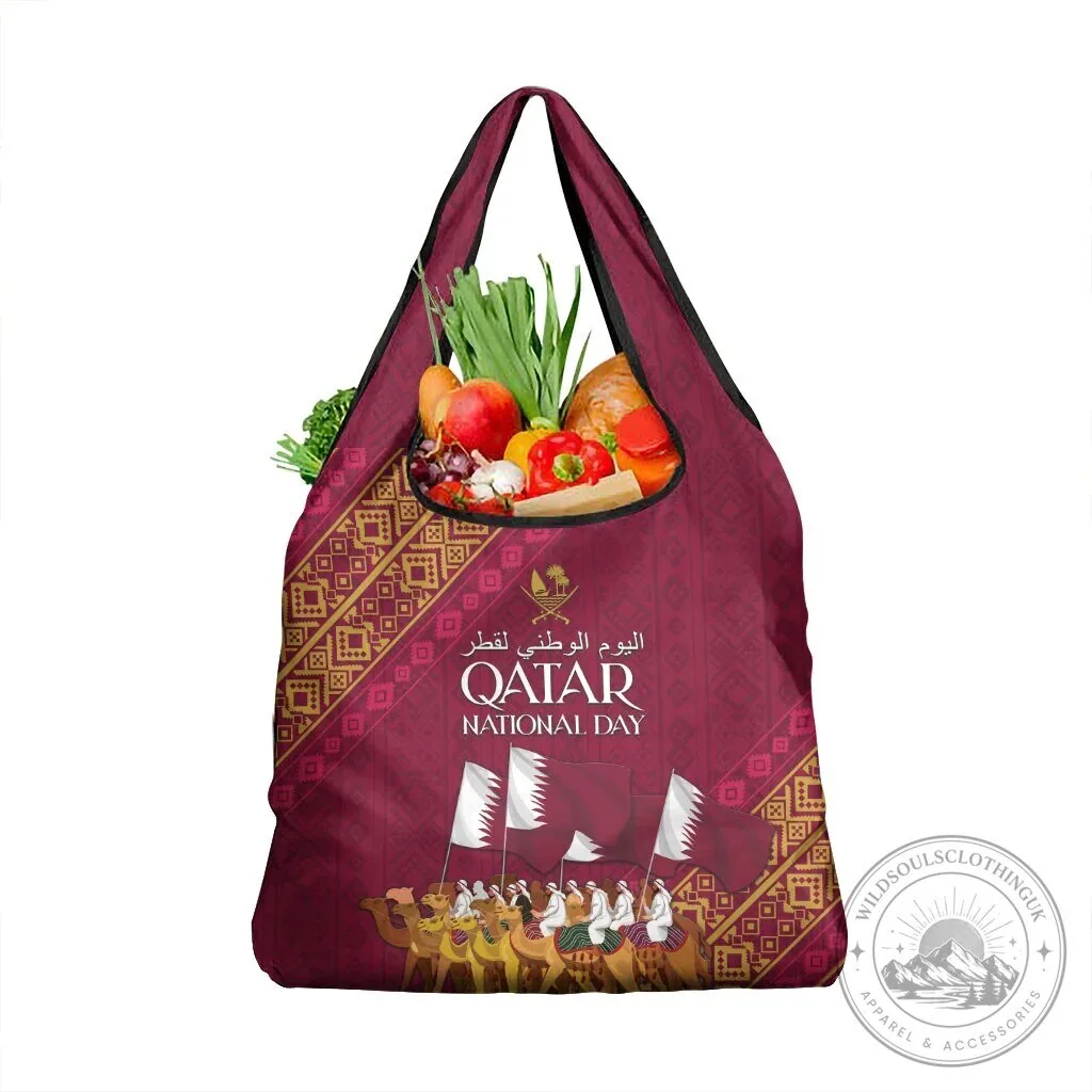 Qatar National Day Arabian Peninsula Camel Parade Reusable Grocery Bag 8 Qatar National Day Arabian Peninsula Camel Parade Reusable Grocery Bag