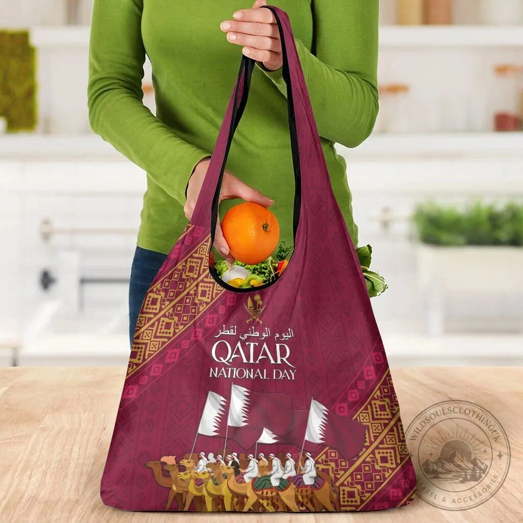Qatar National Day Arabian Peninsula Camel Parade Reusable Grocery Bag 11 Qatar National Day Arabian Peninsula Camel Parade Reusable Grocery Bag