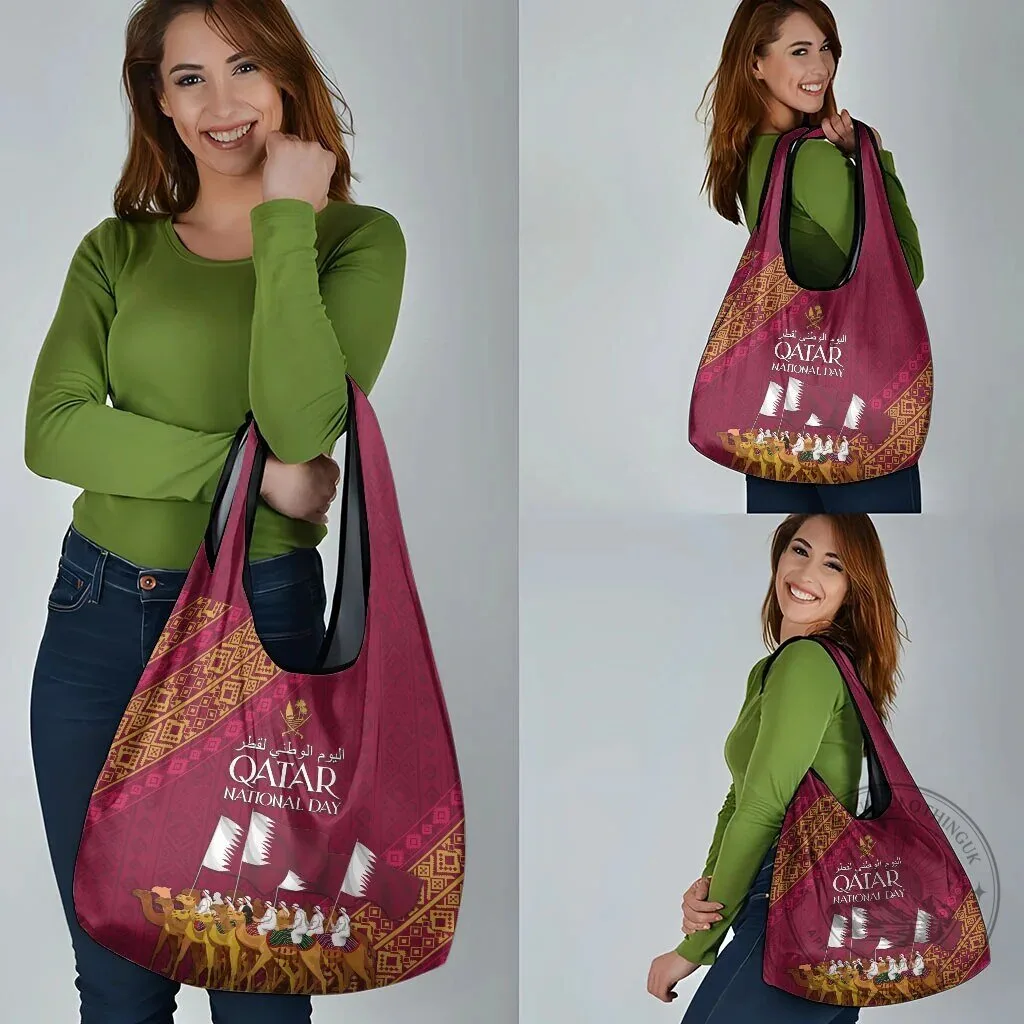 Qatar National Day Arabian Peninsula Camel Parade Reusable Grocery Bag 13 Qatar National Day Arabian Peninsula Camel Parade Reusable Grocery Bag
